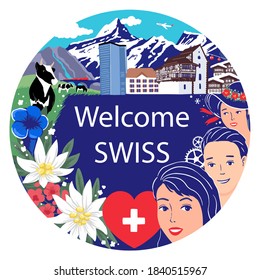 Willkommen Schweiz - Touristische Symbole und Vektorgrafiken