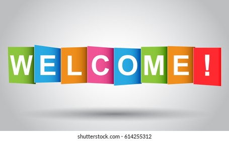 Welcome tag. Market message. Flat vector illustration on grey background