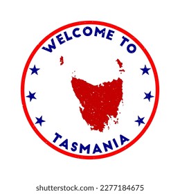 Welcome to Tasmania stamp. Grunge island round stamp with texture in Midnight in Tokyo color theme. Vintage style geometric Tasmania seal. Awesome vector illustration.