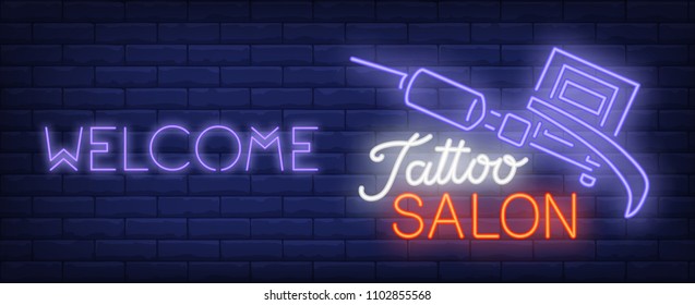 Premium Vector  Tattoo studio neon signs style text