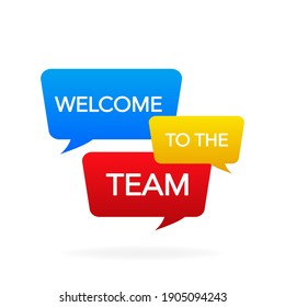 Bienvenidos al equipo de coloridas burbujas de habla, únete a nuestro equipo. Éxito comercial