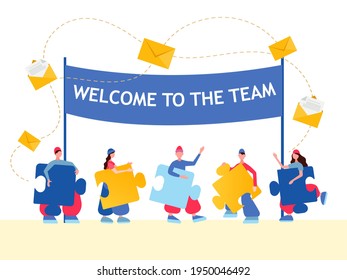 Bienvenidos al equipo Ilustración del vector conceptual La gente se une en un equipo de negocios para un trabajo exitoso