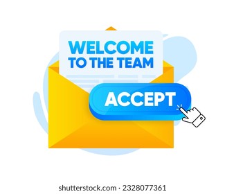 Welcome to the team megaphone blue banner on white background. We are hiring. Join our team. Accept the invitation. Vector illustration.