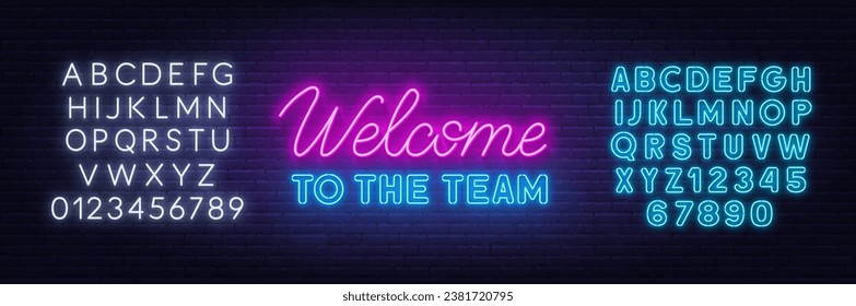 Welcome to the team  neon sign on brick wall background.