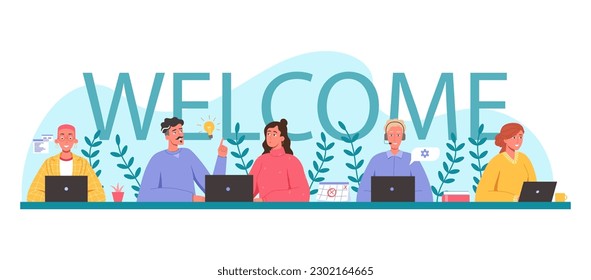 Welcome team. New worker or team member welcome word, new member celebration message banner vector illustration of team worker welcome