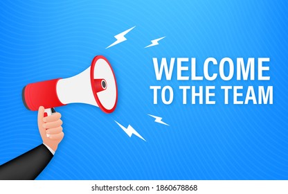 Welcome to the team written on speech bubble. Advertising sign. Vector stock illustration