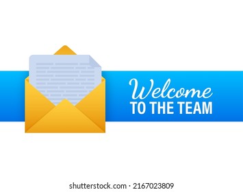 Welcome to the team written on speech bubble. Advertising sign. Vector stock illustration