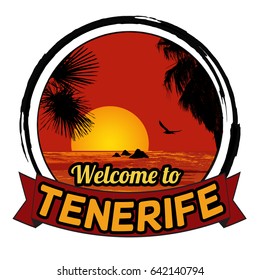 Welcome to Tenerife concept for t-shirt and other print production on white background, vector illustration