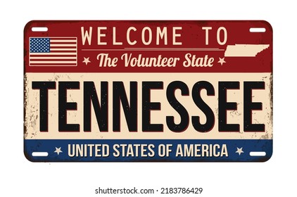 Welcome to Tennessee vintage rusty license plate on a white background, vector illustration