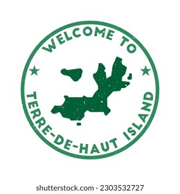 Welcome to Terre-de-Haut Island stamp. Grunge round stamp with texture in Eucalyptus color theme. Vintage style geometric Terre-de-Haut Island seal. Charming vector illustration.