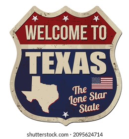 Bienvenue au panneau Texas vintage en métal rouillé sur fond blanc, illustration vectorielle
