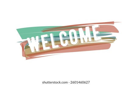 welcome text with abstract colorful background label