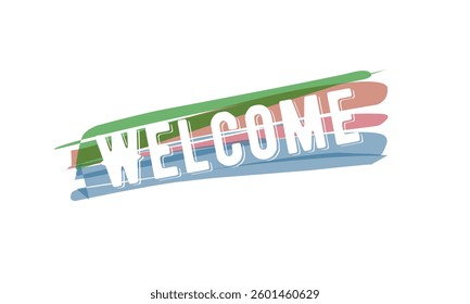 welcome text with abstract colorful background label