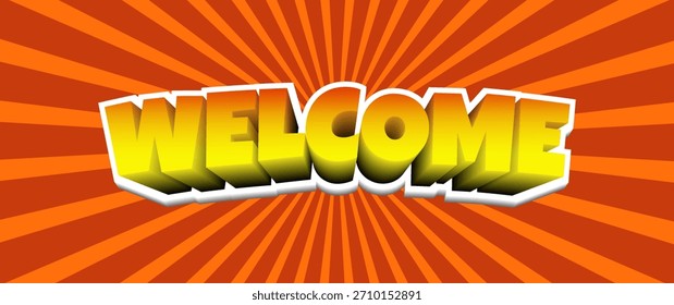 Welcome text banner with orange background in comic style