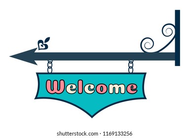 Welcome Text Banner, Sticker. Vector illustration. Isolated on white background.