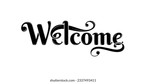 Welcome text calligraphic inscription with smooth lines in black color. Handwritten modern text calligraphy. Great  for banners, posters, and stickers
