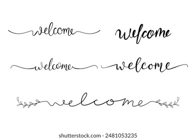 welcome text calligraphy creative illustration for wedding invitation, banners, etc