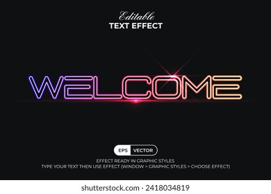 Welcome Text Effect Neon Colorful Light Style. Editable Text Effect.