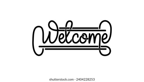 Welcome text Handwritten calligraphic inscription with smooth lines in black color. Text for postcards, invitations, T-shirt print design, banners, posters, and web. Text vector Illustration