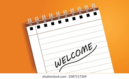 Welcome text on notepad vector illustration design background