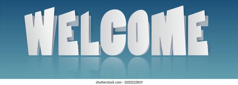 welcome text white paper art design on blue background. vector EPS10. 