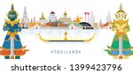 Welcome to Thailand and Guardian Giant, Thailand travel concept. The Golden Grand Palace To Visit In Thailand in flat style