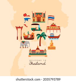 welcome thailand poster with traditional icons