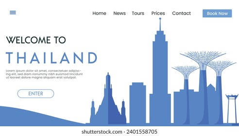 Welcome to Thailand Skyline background vector illustration. Travel and Tourism Famous  Bangkok Asian Landmarks .
