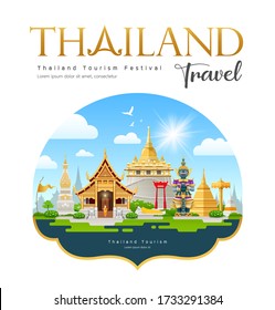 Welcome To Thailand Travel Building Landmark, Design Background, Vector Illustration