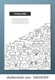 Welcome to Thailand - vector simple line design brochure poster, flyer presentation template, A4 size layout. National Thai symbols