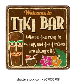 Welcome to Tiki bar vintage rusty metal sign on a white background, vector illustration