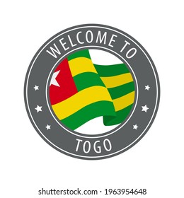 Welcome to Togo. Gray stamp with a waving country flag. Collection of welcome icons.