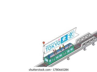 Welcome to TOKYO JAPAN.Isometric vector Illustration of Electric train in TOKYO JAPAN.