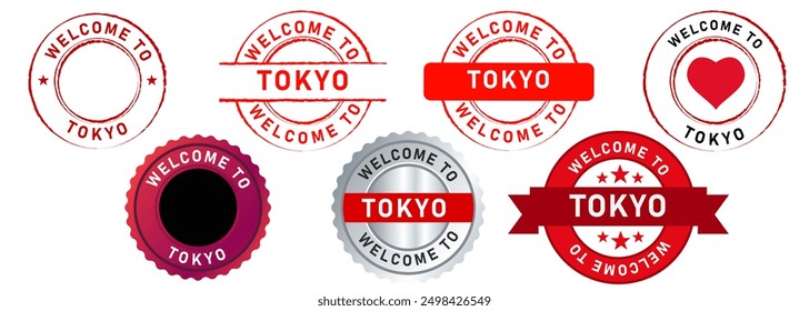 welcome to Tokyo stamp collection city Japan Japanese city prefecture Asia tourist tourism tour greet greeting welcoming destination ads advertising design icon template