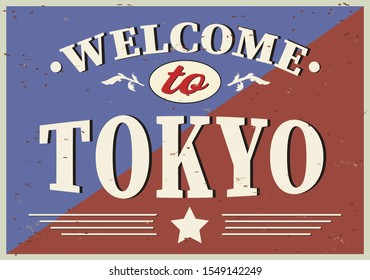 Welcome to tokyo - Vintage greeting card on a white Background