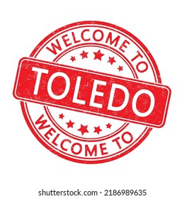 Welcome to Toledo. Impression of a round stamp with a scuff. Flat style