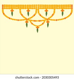 Welcome Toran decoration of marigold flowers on off white background