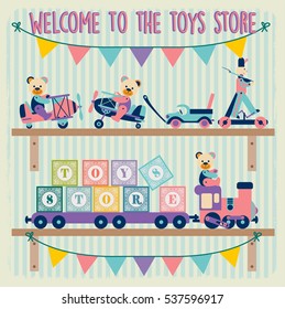 welcome to the toys store cube vector illustration