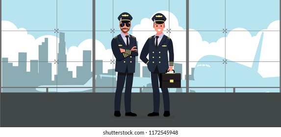 Welcome to travel by plane. Pilot, capitan   Vector illustration cartoon character