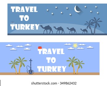 Welcome to Turkey. Banner in a flat style. Tourism. Ticket.