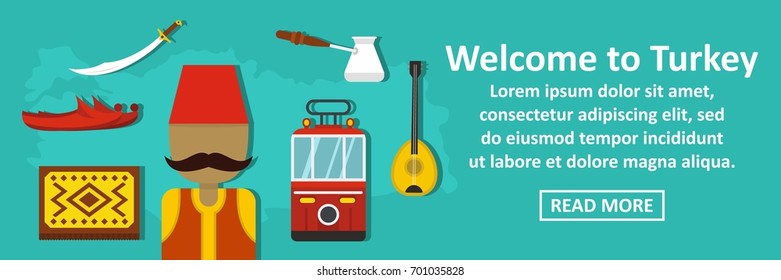 Welcome to turkey banner horizontal concept. Flat illustration of welcome to turkey banner horizontal vector concept for web