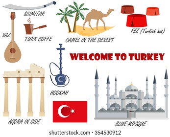 Welcome to Turkey. Symbols of Turkey. Set of icons. Vector.