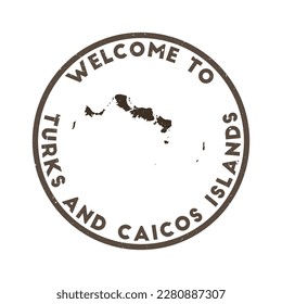 Bienvenido al sello de las Islas Turcas y Caicos. Sello redondo de isla ondulada con textura en tema de color de melaza. Sello geométrico de estilo vintage de las Islas Turcas y Caicos. Ilustración vectorial creativa.