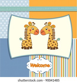 welcome twins  baby card with giraffe