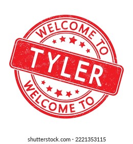 Welcome to TYLER. Impression of a round stamp with a scuff. Flat style