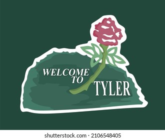 Welcome to Tyler with red flower illustration