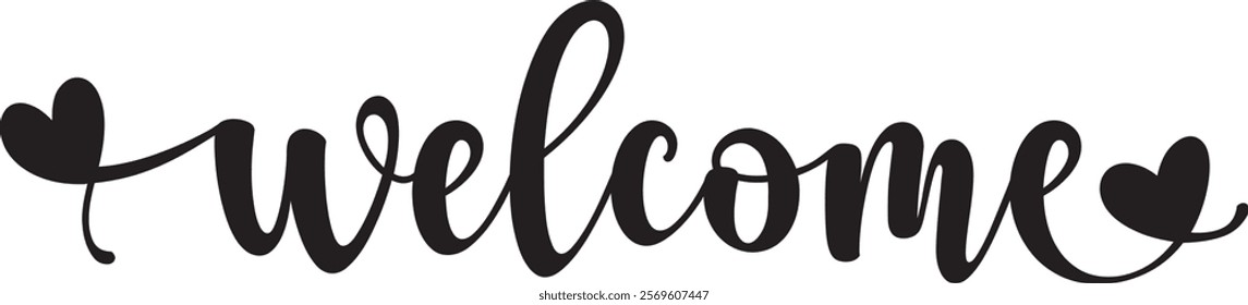 Welcome typography design on plain white transparent isolated background for sign, card, shirt, hoodie, sweatshirt, apparel, tag, mug, icon, poster or badge