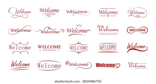 Welcome Typography Logo Collection – Handwritten Calligraphy Wordmark and Decorative Lettering Set, EPS 10