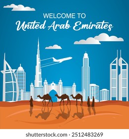 Welcome to the UAE! Experience the vibrant culture, stunning architecture and breathtaking landscapes of this dynamic nation. Perfect for travel, tourism adventure themes. A true Middle Eastern gem!