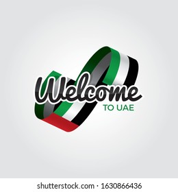 Welcome to uae symbol with flag, simple modern logo on white background, vector illustration